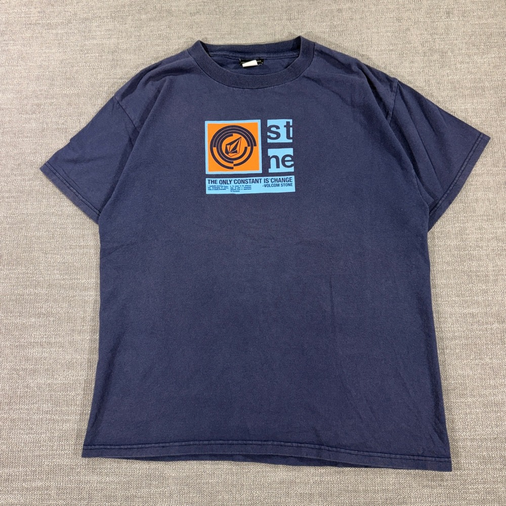 Volcom T-Shirt Mens Medium Navy Blue Good Graphic Skate The Only Constant Change